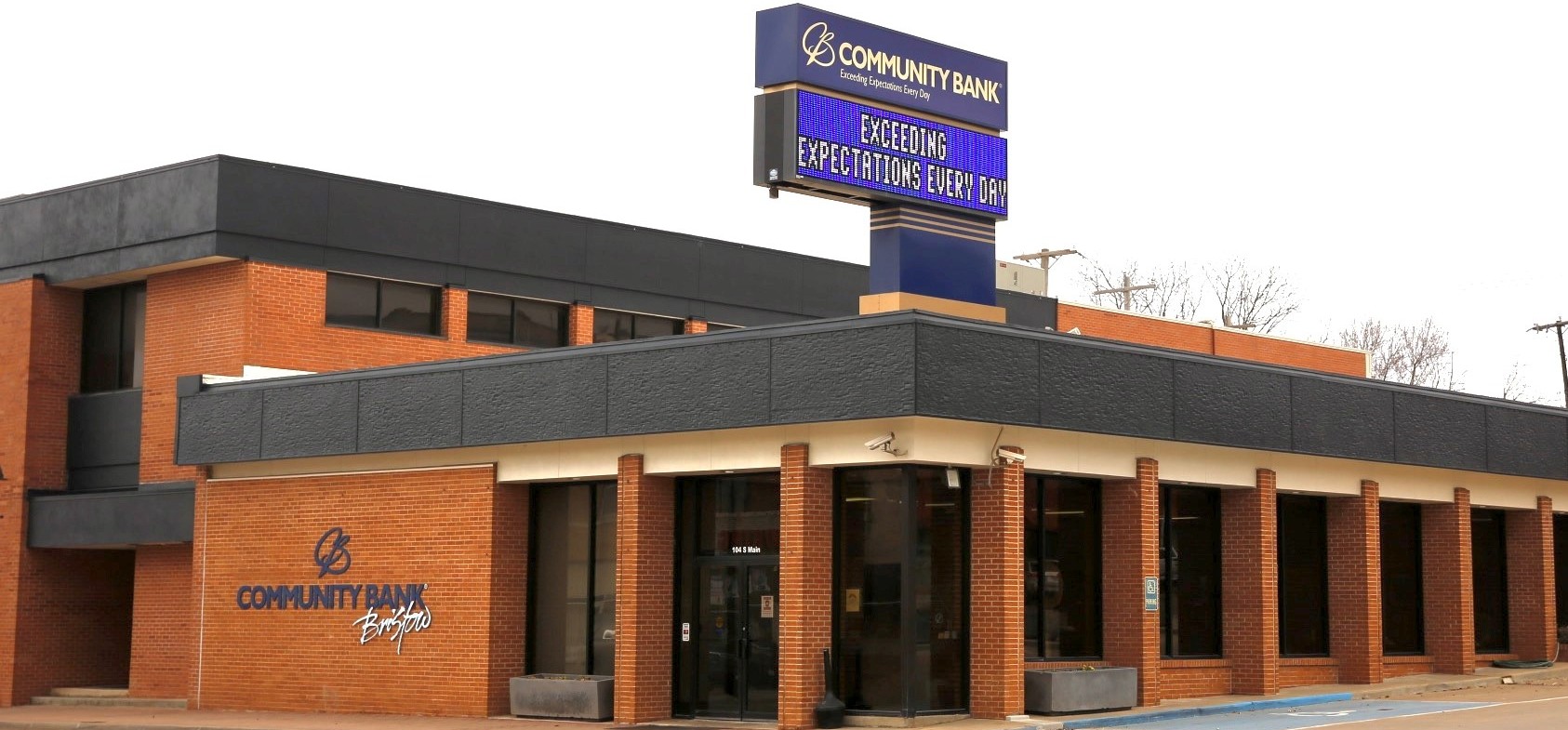 Community Bank main office in Bristow, OK.